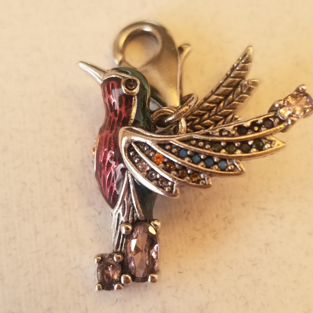 925 Sterling Silver Colorful Humming Bird Cubic Zirconia Dangle Charm Pendant - Picture 2 of 6